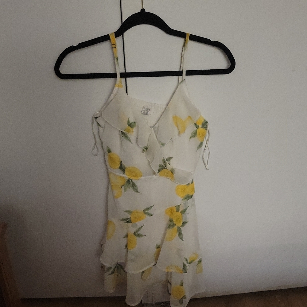 Lemon Print Spaghetti Strap Dress
